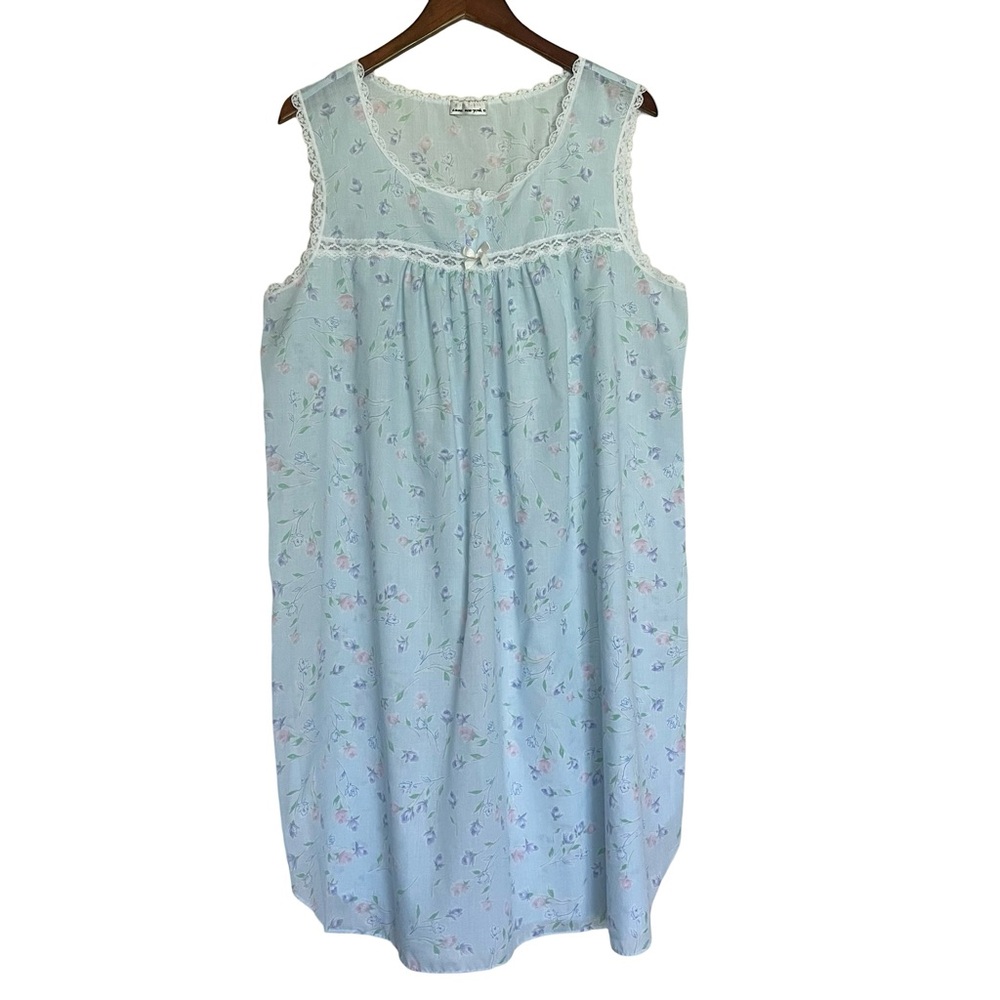 Anna New York Night Gown Vintage Women’s Large Blue Floral Lace Lightweight